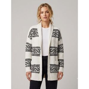 Joie White & Black Tribal Pattern Geometric Southwestern Cardigan Sweater Small
